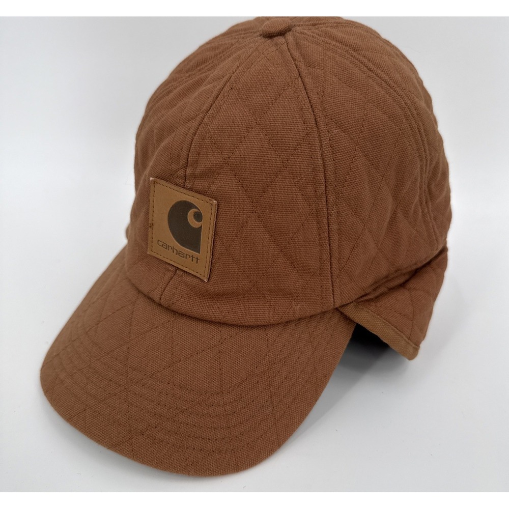 Vintage Carhartt Unisex Brown Quilted Ear Flat Cotton Hat Size M/L Retro